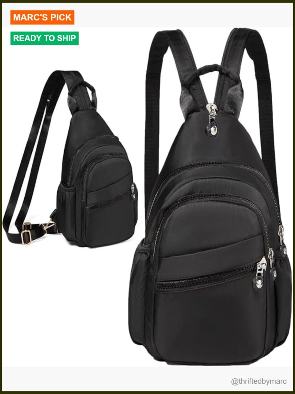 Small Water Resistant Nylon Crossbody Sling Bag Convertible to Mini Backpack